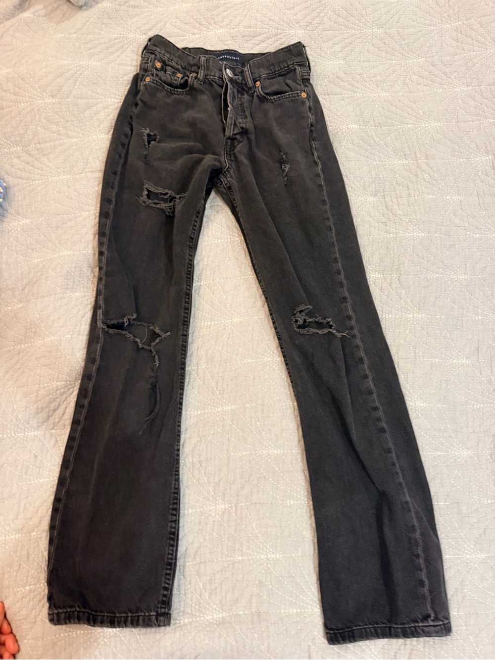Aeropostale Washed Black Distressed Straight-Leg Jeans